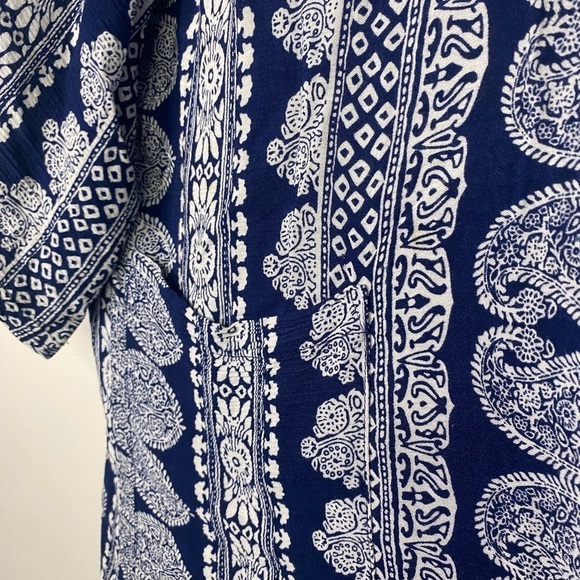 Free People Blue Paisley Short Sleeve Open Kimono Size Small Boho Lightweight - Picture 4 of 13